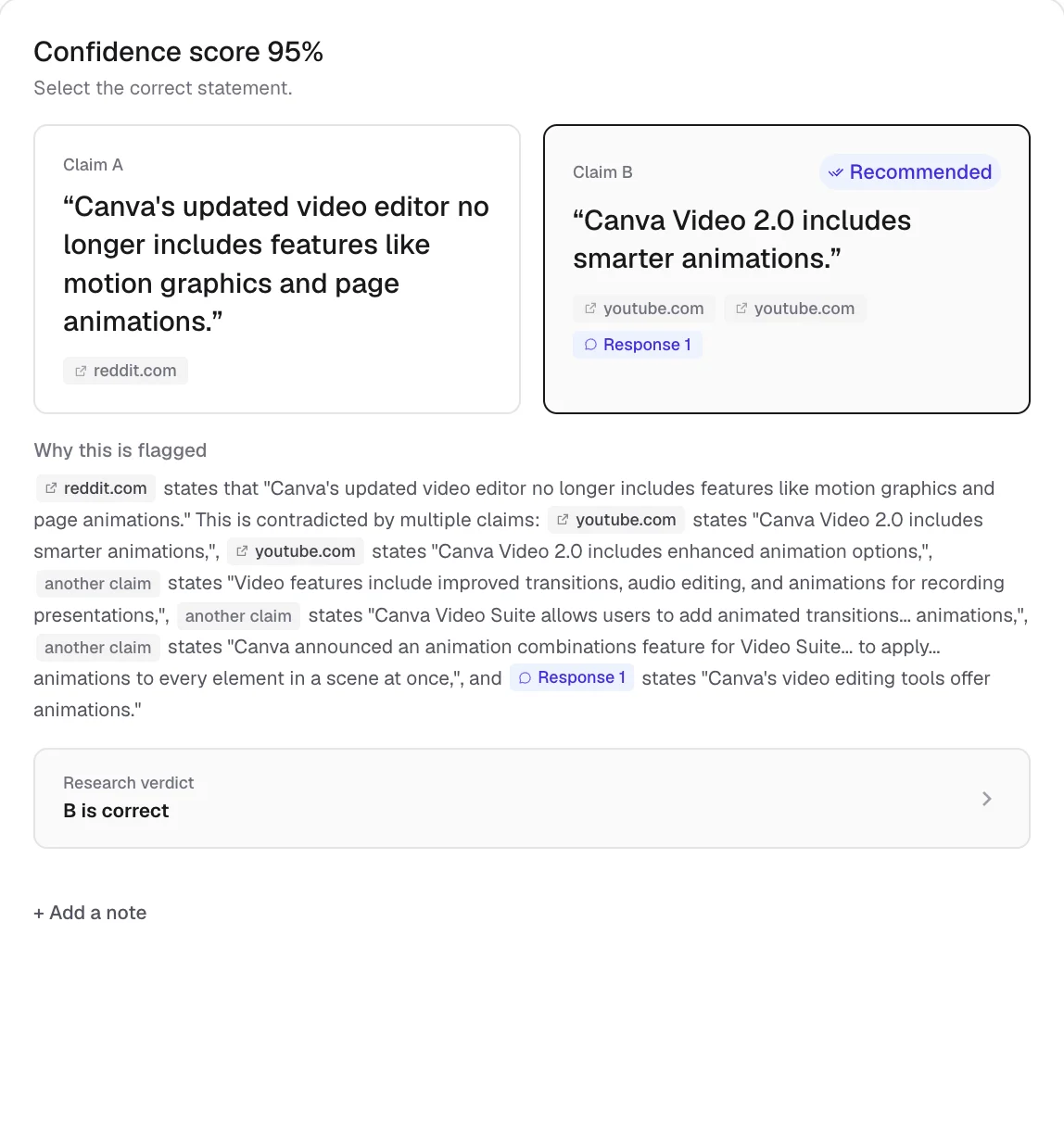 Claim adjudication with source evidence